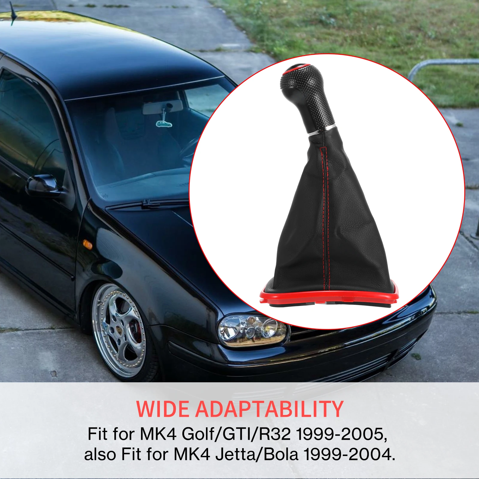 

5 Speed Gear Shifter Knob Gaiter PU Leather Gear Shifter Head Dust Cover Compatible with Jetta Bora Golf MK4 1999-2004
