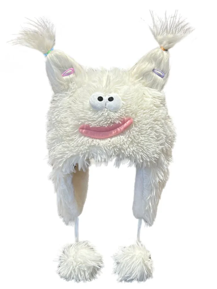 Забавный милый уродливый плюшевый чепчик с большим ртом детские зимние толстые