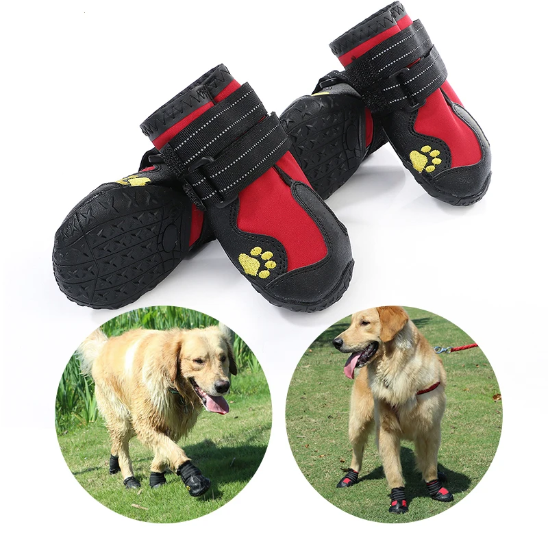 

4Pcs/Set Of Pet Dog Sports Shoes Mountain Wearable Pet PVC Sole Waterproof Reflective Dog Boots Cold Resistant Snow Dog Shoes