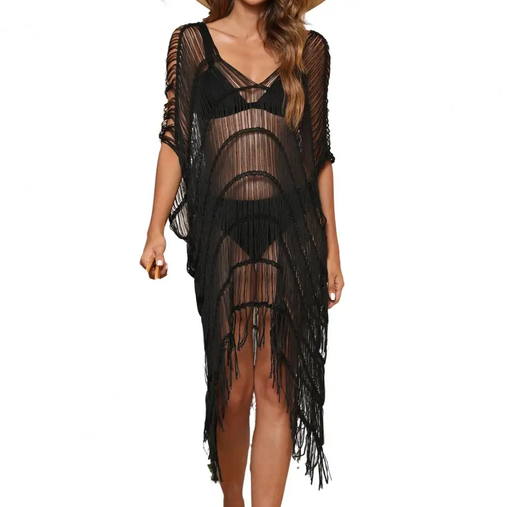 

Модная накидка на бикини, дышащая Пляжная накидка с кисточками, комбинированный разноцветный купальный костюм, накидка, платье, солнцезащитное