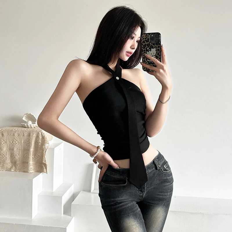 # Sisjuly Sweet and Spicy Street Shot Girl Temperament Slim fit Hanging Neck Sling Women Design Sense Простая и универсальная