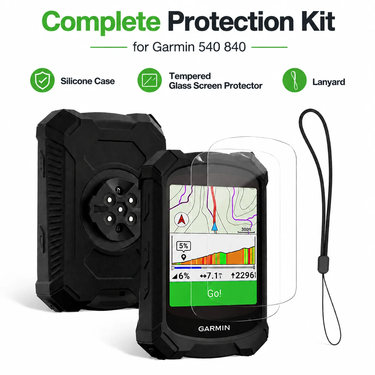 Фото Ударопрочный силиконовый чехол для GPS-велокомпьютера Garmin Edge 540 840 Solar + 1 защитная пленка для экрана + аксессуар-ремешок №1