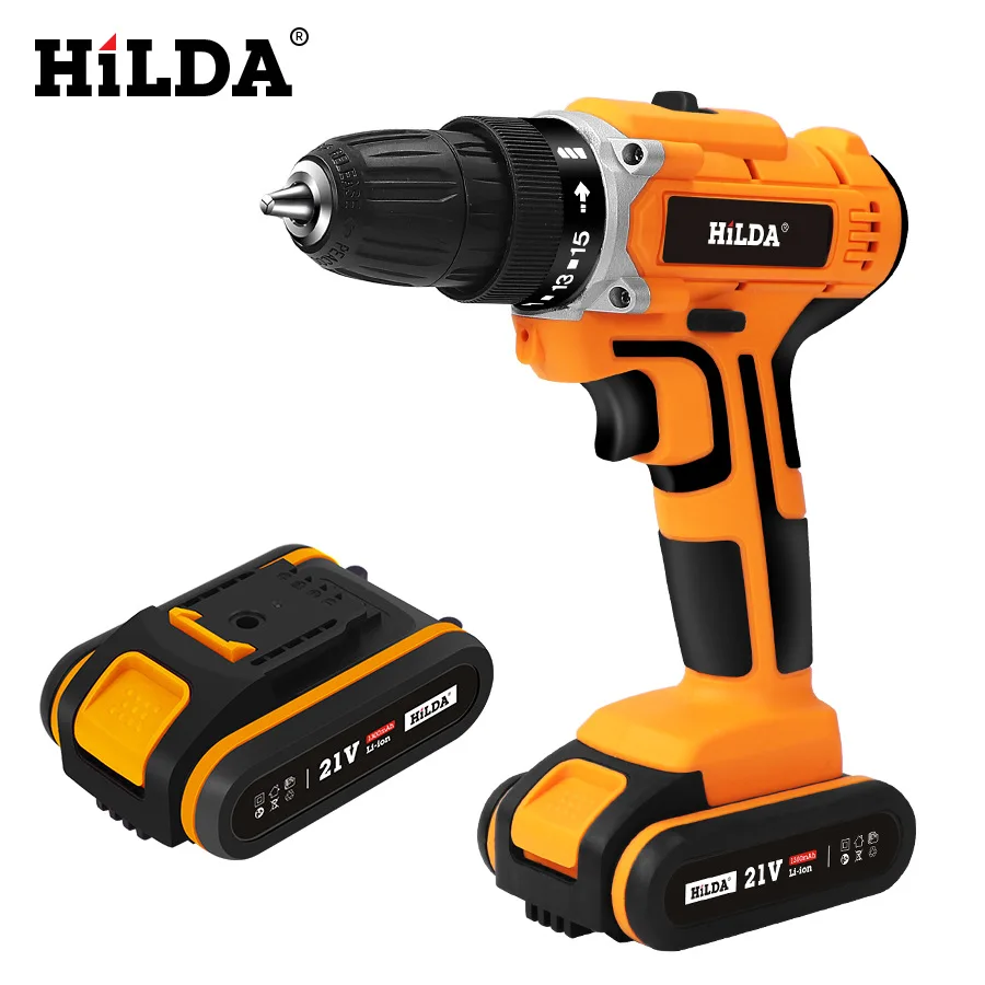

Hilda 21 v cordless screwdrivers drill waterproof rechargeable lithium battery electric hand drill household impact drill