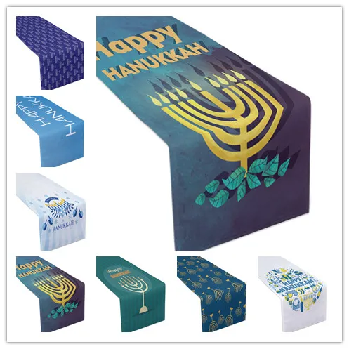 

Hanukkah Table Runner Menorah Star of David Chanukah Jewish Festival Holiday Fireplace Kitchen Dining Room Decor Table Runner