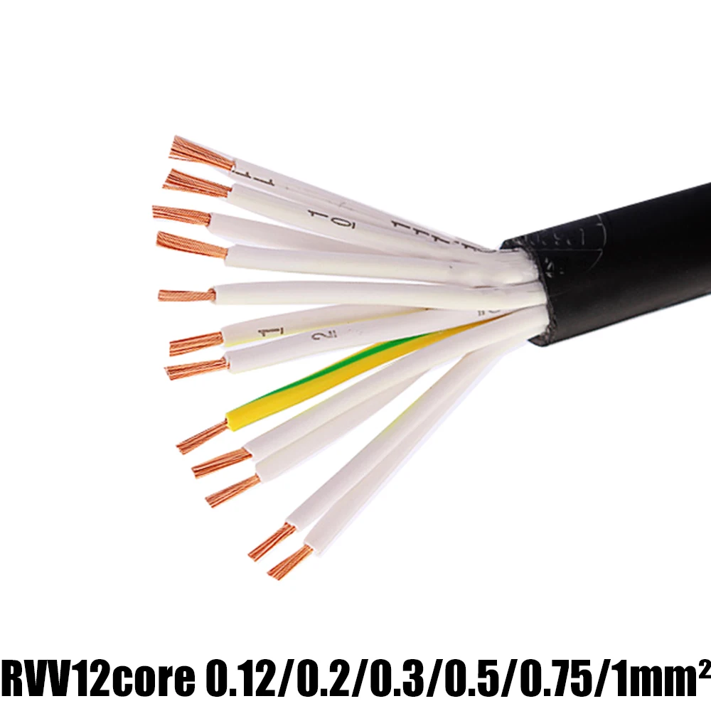 Бескислородный медный кабель RVV 17AWG 18AWG 20AWG 22AWG 24AWG 0,2/0,3/0,5/0,75/1, 0 мм2 RVV, 12 сердечников, 5 м, черно-белый