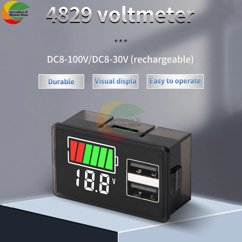 DC8-30V Digital Voltmeter Voltage Tester Gauge LED Display and USB for Solar Battery Monitor Panel