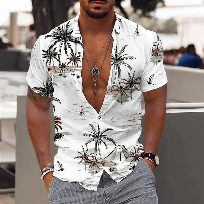 

Роскошный кардиган, рубашки с кокосовым деревом для мужчин, мужская гавайская рубашка с принтом, летние пляжные рубашки, модные топы с корот...