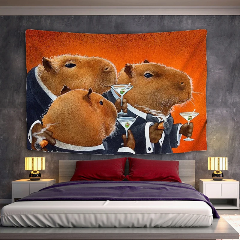 Настенный Гобелен капибара, аксессуары для украшения гостиной, гобелены, домашний декор, в эстетике, милая спальня, милые подвесные украшения