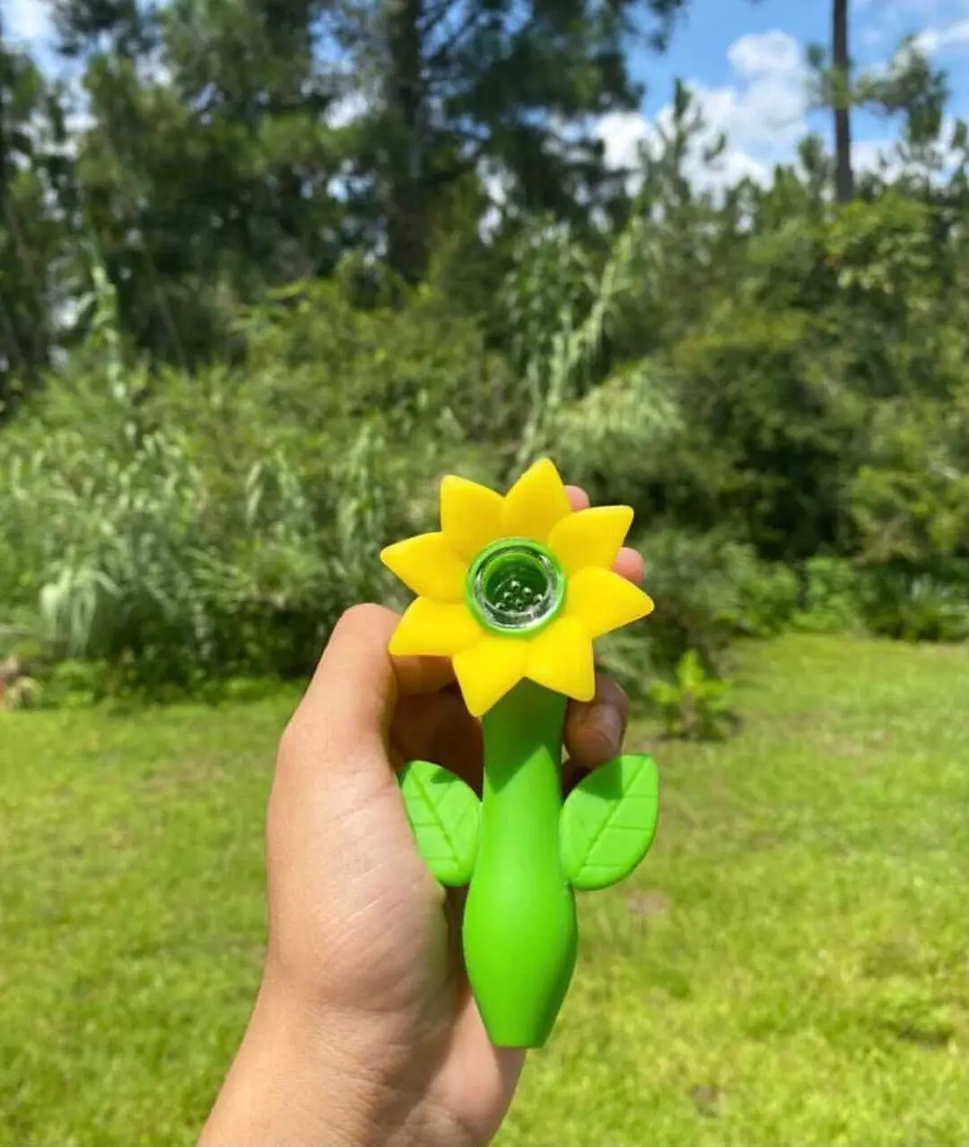 

Silicone Sunflower Pipe Glass Smoking Bowl Pipe Girly Pipes