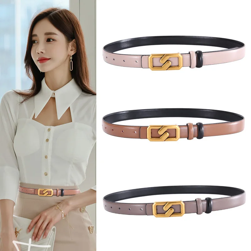 

Модный двусторонний Универсальный женский ремень из воловьей кожи