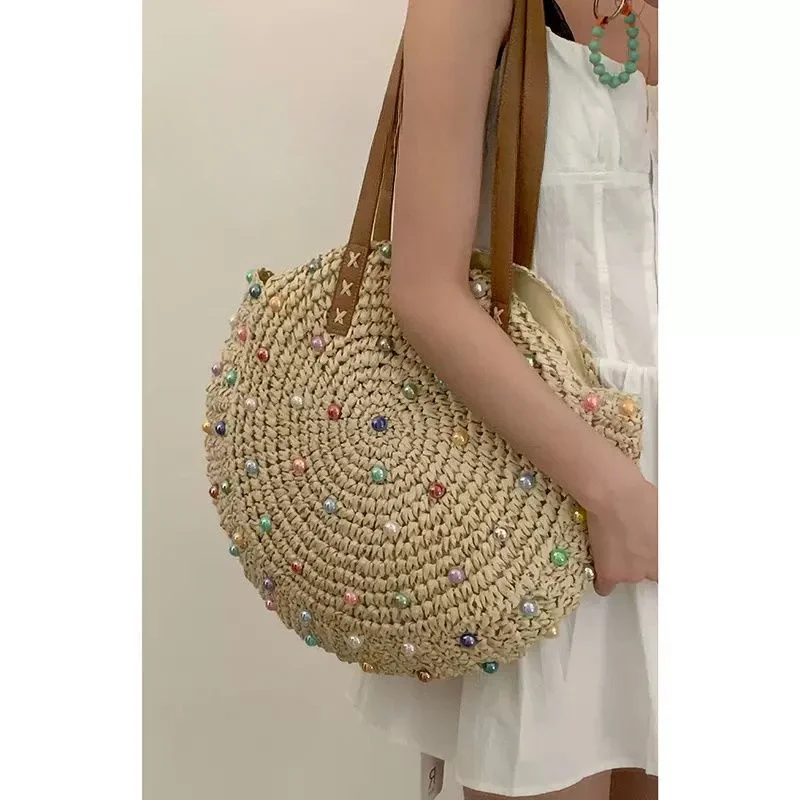 Летняя женская модная сумка-тоут с жемчужным праздником и жемчугом большая