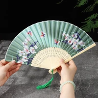 home decoration flower pattern elegent handheld fan bamboo folding fan dance performance props chinese style painting