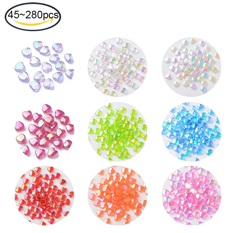 

45~280PCS Eco-Friendly Transparent Acrylic Beads AB Color Heart Spacer Beads Clear AB 8mm for Jewelry Makeing Handmade Bracelet