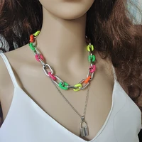 exaggerated color chain buckle female street personality bracelet hip hop multi layer lock temperament sweater necklace jewelry