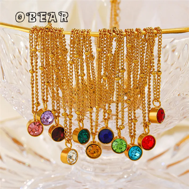 

316L Stainless Steel Square Zircon Pendant Necklace For Women Vintage Light Luxury Girls Small Ball Chain Jewelry Gift