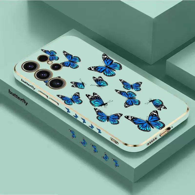 Butterfly Diagram Luxury Plating Phone Case For Samsung Galaxy S23 S22 S21 S10 S9 S8 Plus Note 20 ultra 10 Plus Cover