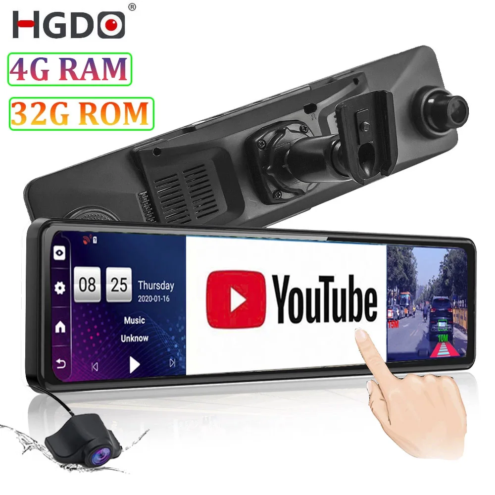 HGDO 4G Video Recorder 12” Car DVR Mount Android Rear View Mirror Camera 1080P WiFi GPS Navigation Dash Cam Registrar 4G RAM
