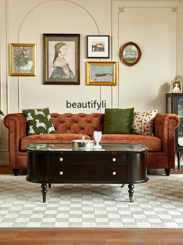 Винтажный бархатный однотонный тканевый диван zq в американском стиле из массива