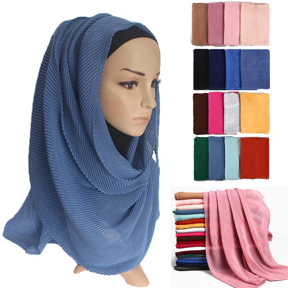 

Pleated Crinkle Chiffon Scarf Muslim Hijabs Big Size Women Shawls High Quality Muslim Headband Wraps Turbans Islamic Headscarf