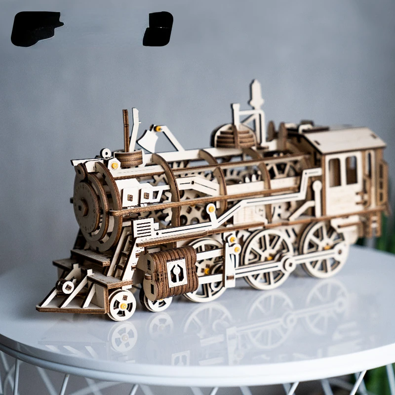 

3d 3d Puzzle Model Wooden Mechanical Transmission Model DIY Hand-Assembled Locomotive Birthday Gift Toy