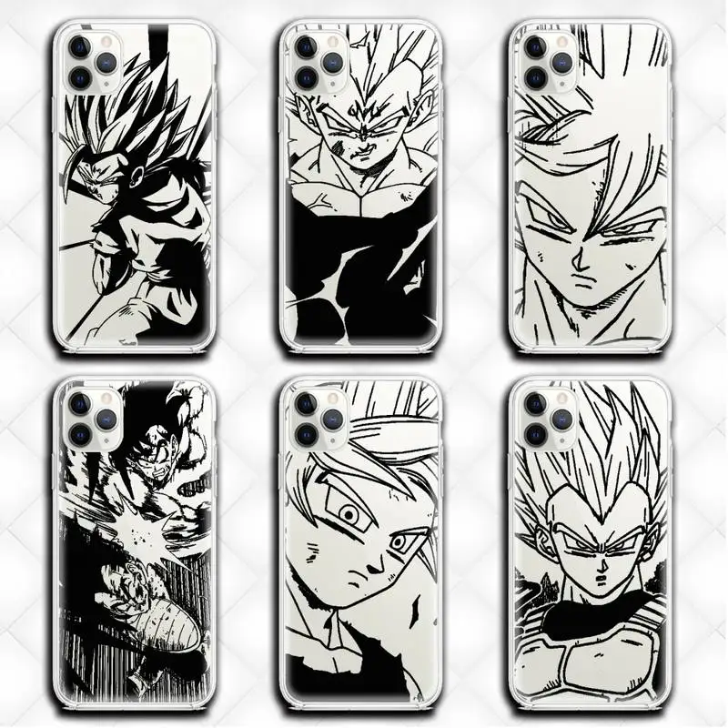 

Dragon Ball Z Line Art Sketch Phone Case Clear for iphone 13 12 11 Pro max mini XS 8 7 Plus X SE 2020 XR cover