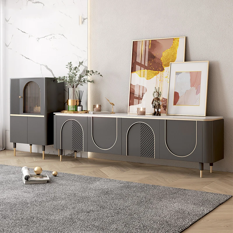 

Bright Light Luxury Rock Board Tv Cabinet Simple Modern Small Living Room Storage Cabinet Chaise Lounge Home Furniture WXHYH