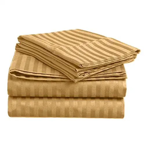 

Home Design 1800 Series Luxurious Hotel Stripe Sheet Sets (Full, Gold)