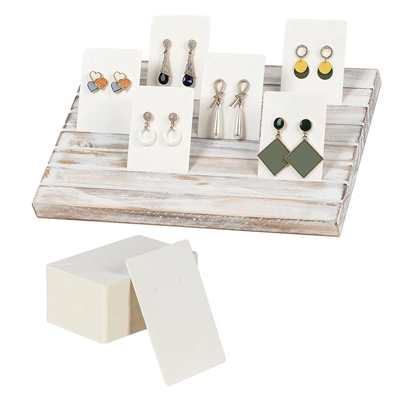 

Wooden Earring Display Holder, Rustic Wood Jewelry Organizer,With 100Pcs Earring Cardboard for Selling Earring Jewelry B