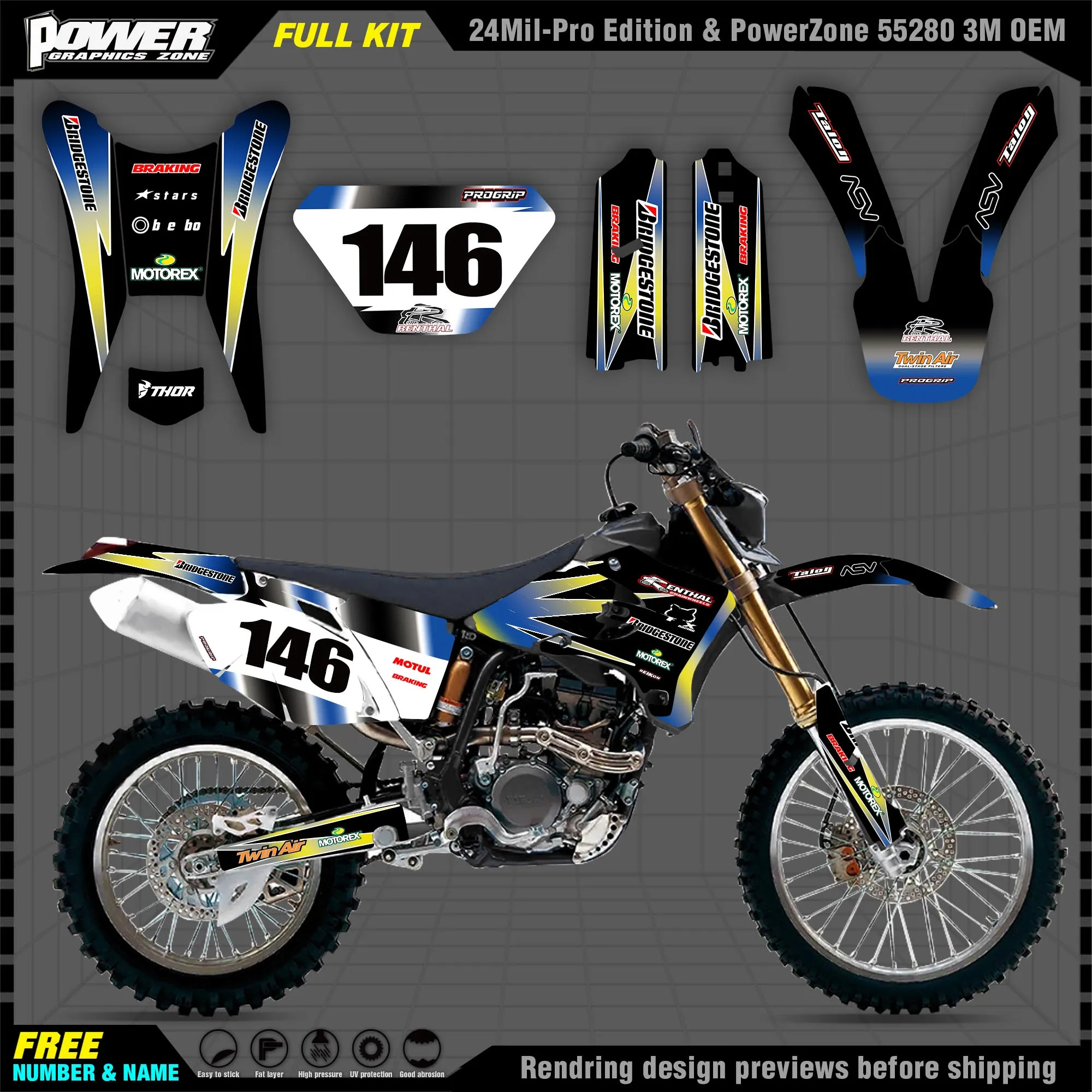 

PowerZone Custom Team Graphics Backgrounds Decals 3M Stickers Kit For YAMAHA 03-04 05-06 WRF250 450 Stickers 009