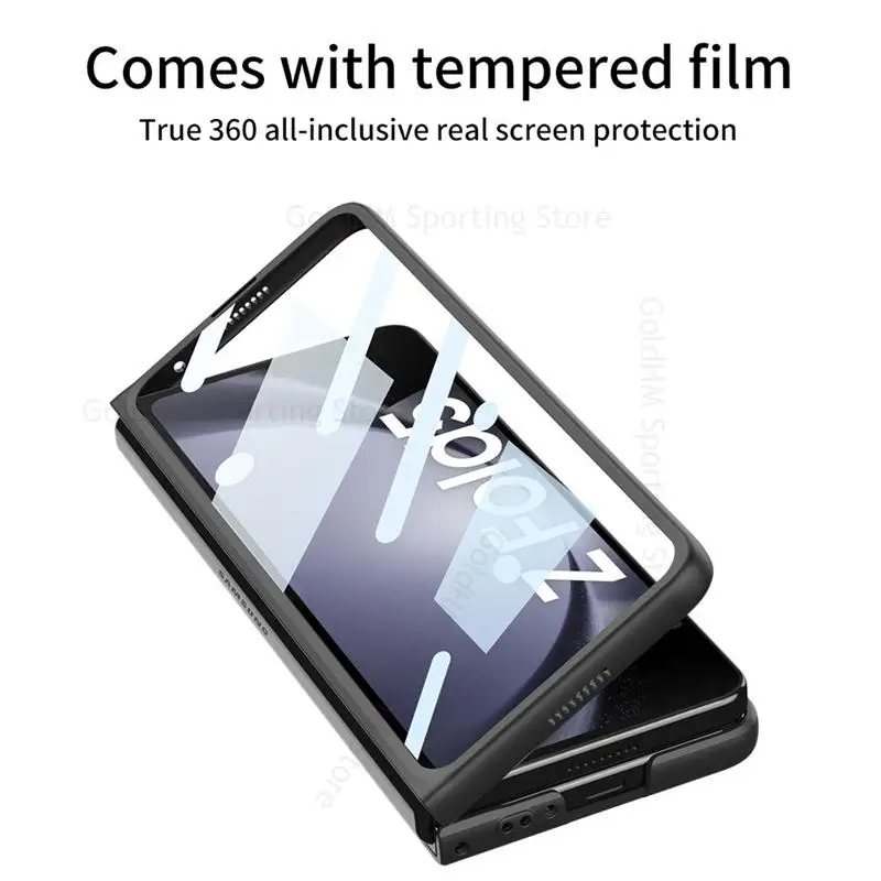 Capa For Samsung Z Fold 5 5G Matte Leather Phone Case For Galaxy Z Fold5 5G Push Window Slide Lens Flip Cover with Tempered Film