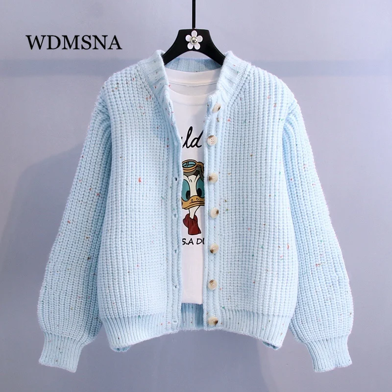 

WDMSNA Solid Color Round Neck Sweater for Women Autumn Loose Casual Japanese Sweaters Fashion Top Long Sleeve Knitted Cardigan
