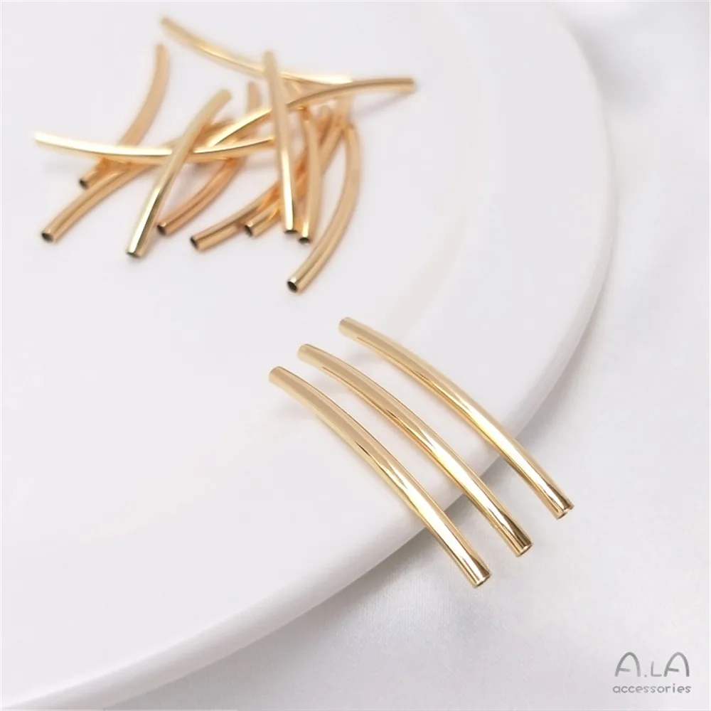 

14K Gold Filled Plated Smooth curved pipe bright long round pipe head accessories DIY bracelet accessories material