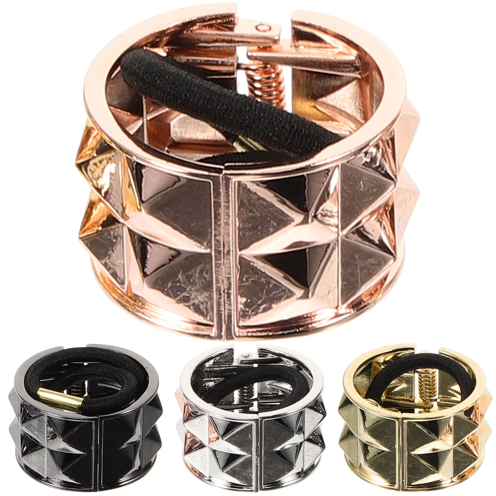 

4 Pcs Hair Ties Women Ponytail Holders Gold Accessories Alloy Metal Wrap Fabric Cuffs Women's