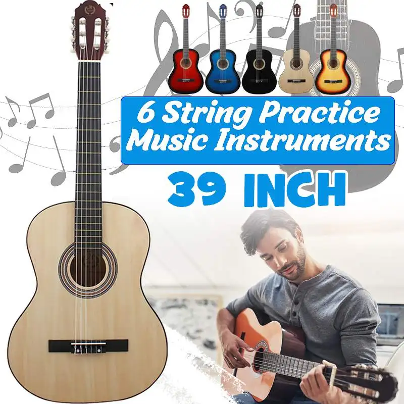 

NEW 39 Inch Classic Acoustic Guitar 6 String Wooden Folk Guitar Guitarra Musical Instrument for Beginner Practice 5 Colors
