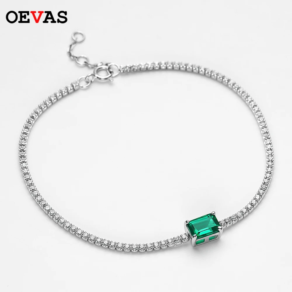 

OEVAS 100% 925 Sterling Silver Emerald Bracelet Female 1.25ct Wedding Bracelet For Women Fine Jewelry Party Gift Free Shipping