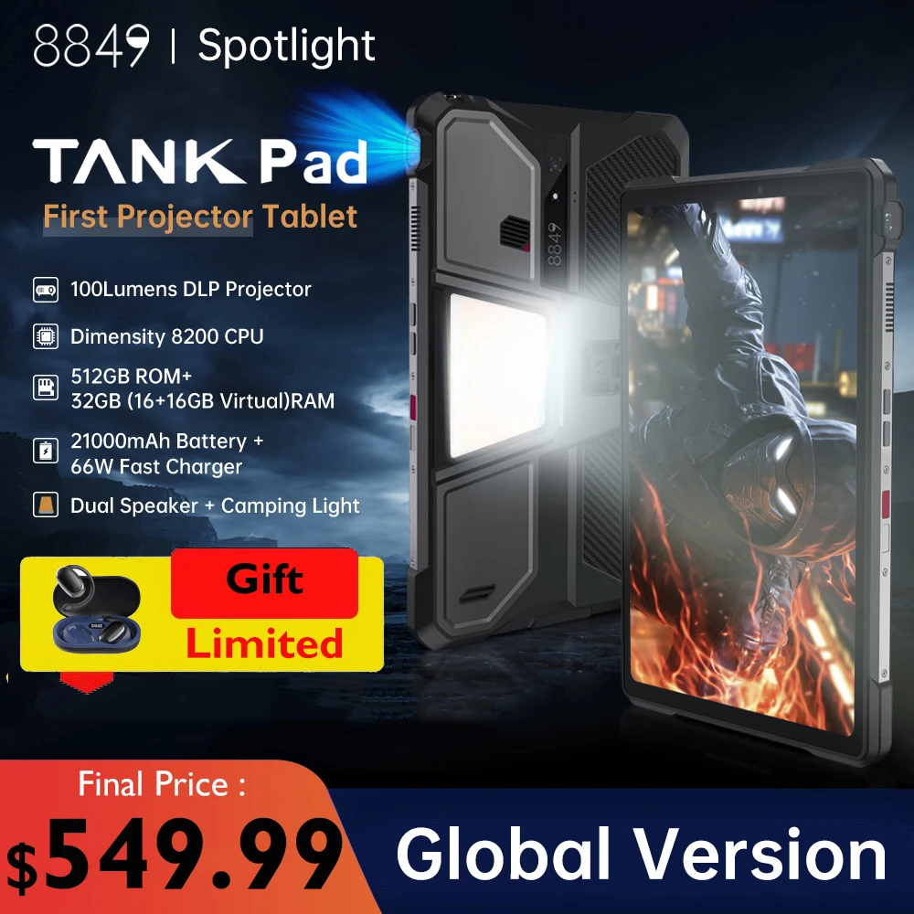 Фото 8849 TANK PAD Unihertz Прочный проектор Планшет Смартфон 10,95 дюйма 120 Гц 32 ГБ 512 ГБ 21000 мАч 32 МП + 50 МП 66 Вт Телефон Планшет №1