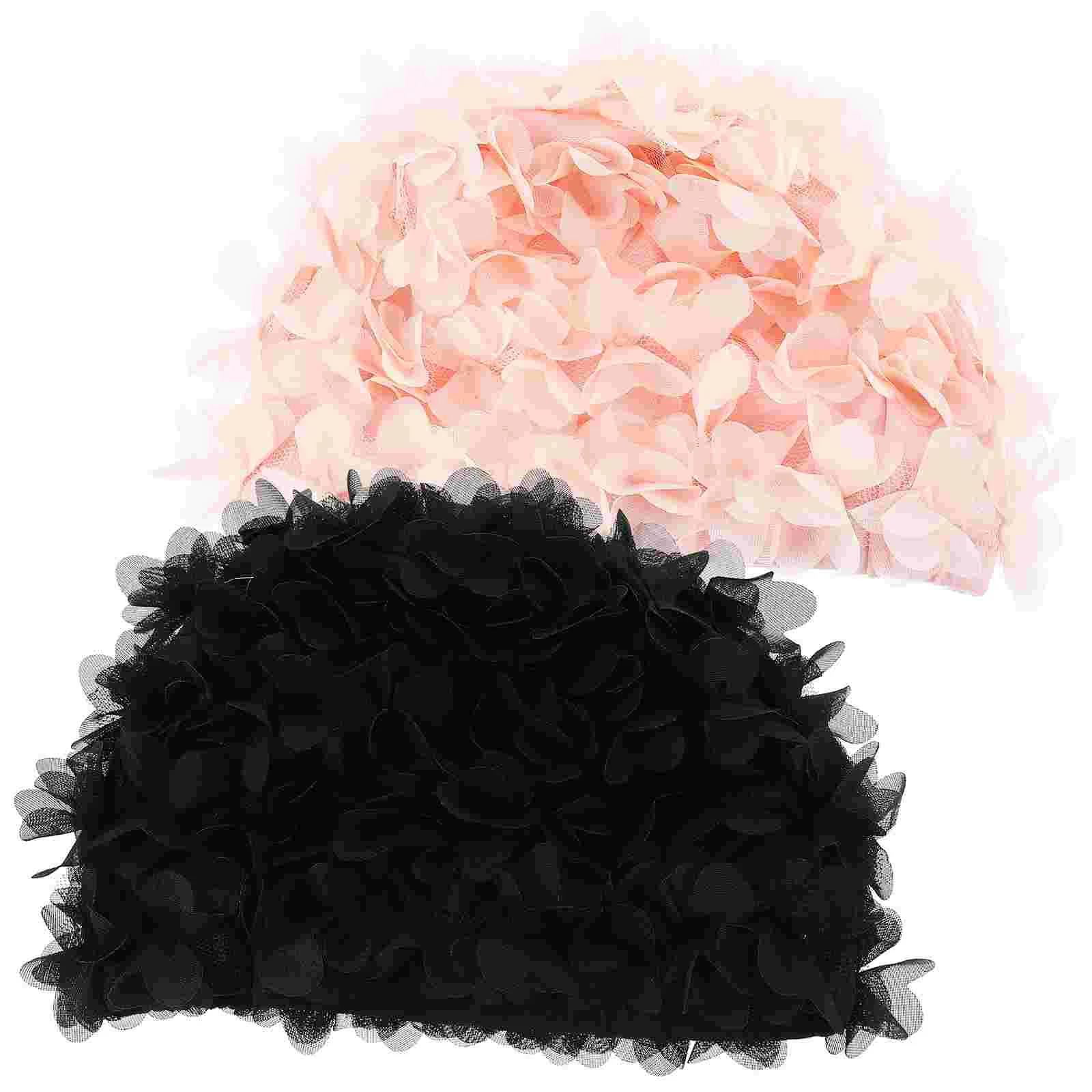 

2 Pcs Swimming Cap Women Flowers Professional Hats Large Caps Nylon Protection Stretchy Miss