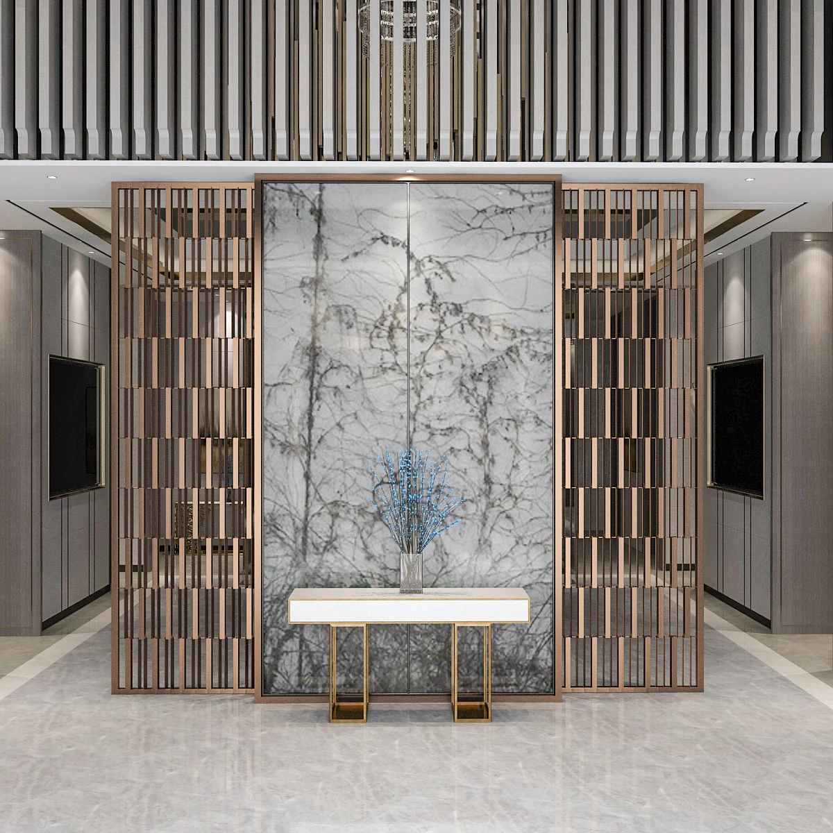 

Nordic Titanium Stainless Steel Folding Screen Lattice Modern Light Luxury Living Room and Hotel Metal Hallway Partition