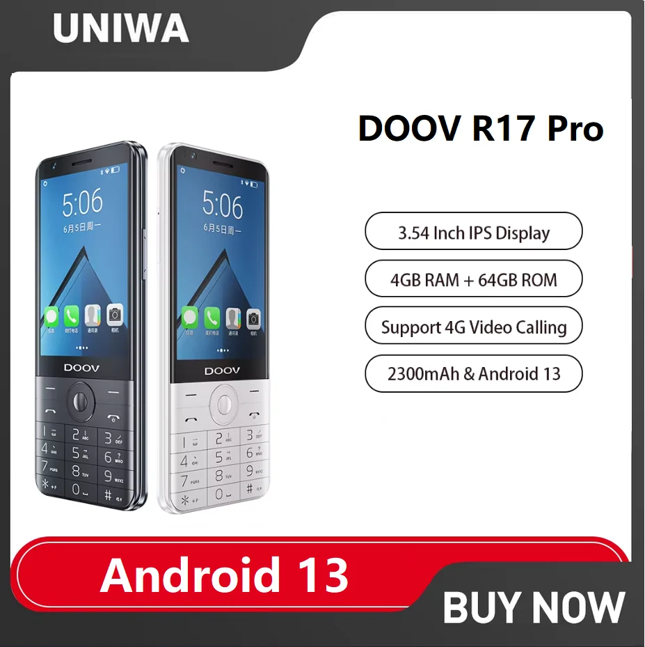 UNIWA DOOV R17 Pro 4G мобильный телефон с умным сенсорным экраном WhatsApp Android 13 телефонов