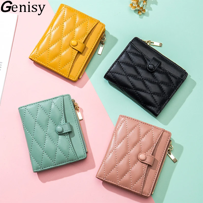

Womens Wallets and Purses Genuine Leather Fashion Short Money Bag Luxury Brand Wallet Diamond Lattice Design Purse Small Wallet