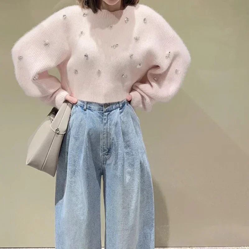 Шикарный женский свитер с разрезом сзади 2024 ромбы Ropa Mujer верхняя одежда круглым