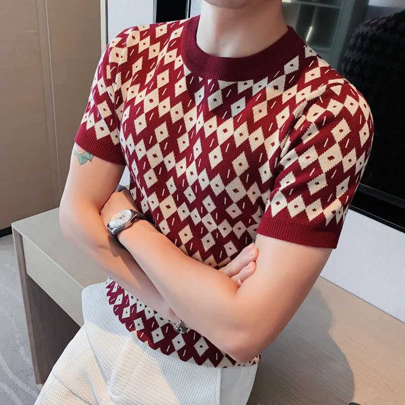 4XL Autumn New Short Sleeve Knitted Sweater Men Tops Clothing All Match Slim Fit Stretch Turtleneck Casual Pull Homme Pullovers