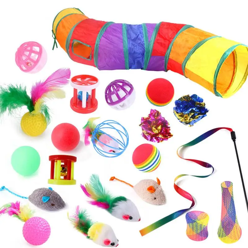 

Cat Toys Kitten Toys Assortments Variety Catnip Toys With Rainbow Tunnel Interactive Cat Feather Teaser Crinkle Balls Toy Set