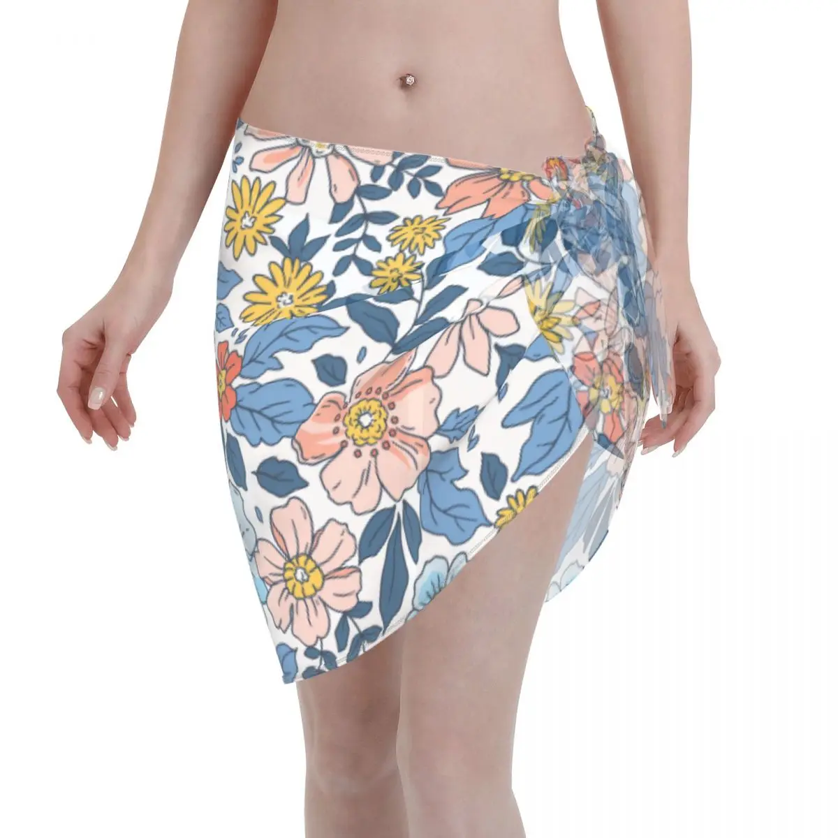 

Floral Spring Flower Sexy Beach Bikini Cover Up Chiffon Swimwear Pareo Scarf Sarong Beach Wear Bikini Cover Ups Skirts Swimsuit