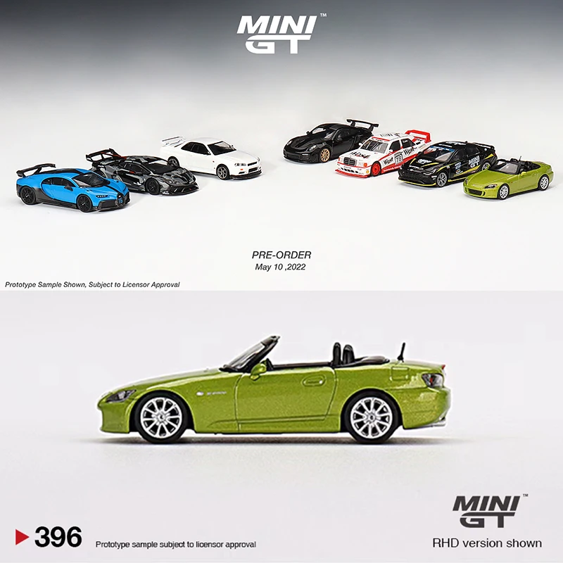 

MINI GT 1:64 Model Car S2000 (AP2) Alloy Die-Cast Vehicle Roadster Display Collection -Green Metallic #396 LHD