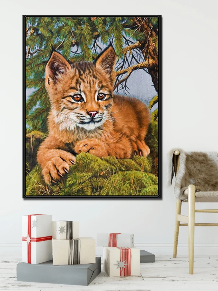 

5D алмазная живопись, вышивка крестиком, бриллиантовая вышивка своими руками, живопись, домашняя рысь, декоративный подарок