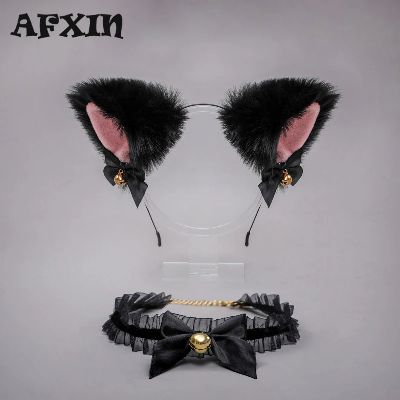 

Cute Animal Cat Ears Headband with Bow Ribbon Choker for Women Alt Gothic Punk Harajuku Hair Accessories Black White Pink Goth