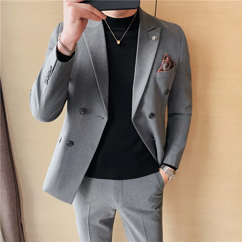 

Classic Striped Thicken Men's Suits 2 Pieces Business Formal Casual Suits Office Work Prom Wedding Suit Party Stage Man Clothing