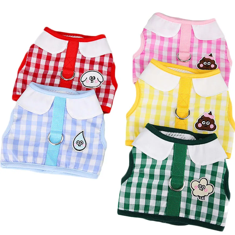 

5 Colors Cute Plaid Dog Harness Leash Set Adjustable Mesh Harness Vest For Small Dogs Chihuahua Outdoor Walking Pet Harnesses XL