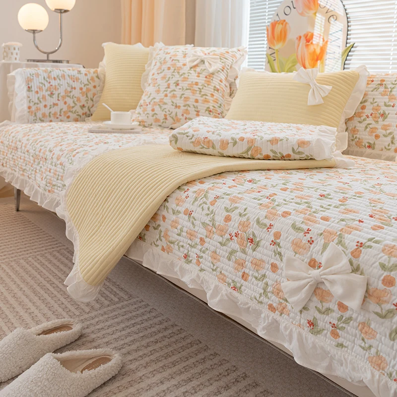 

Floral Cotton Sofa Cover Non-slip Corner Sofa Towel Living Room Four Seasons Universal Pet Kids L Shape Couch Mats Home Decor